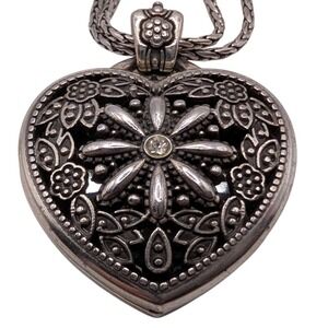 Brighton Floral Heart Locket Long Add Photo Pendant Necklace 34 inch Adjustable